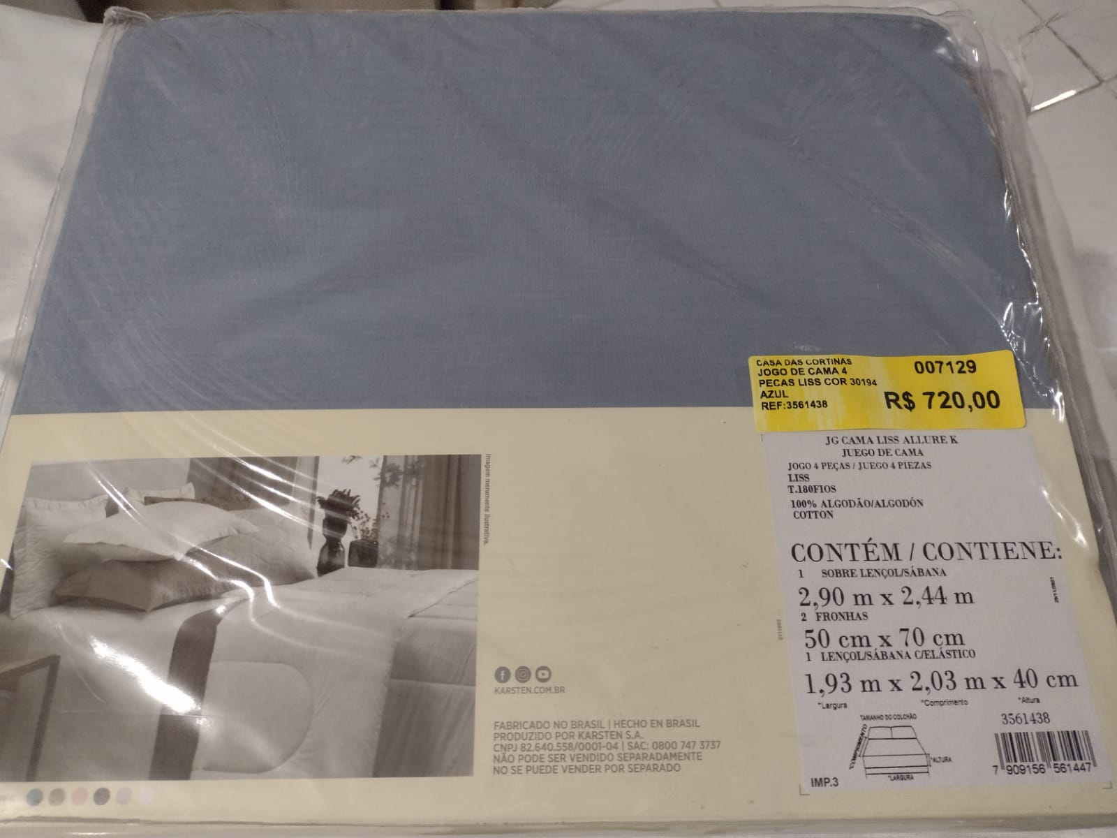 JOGO DE CAMA 4 PECAS LISS COR 30194 AZUL TAMANHOEMCM 29000X24400 RETANGULAR KING COMPOSICAO 100 ALGODAO 1 QUALIDADE 109