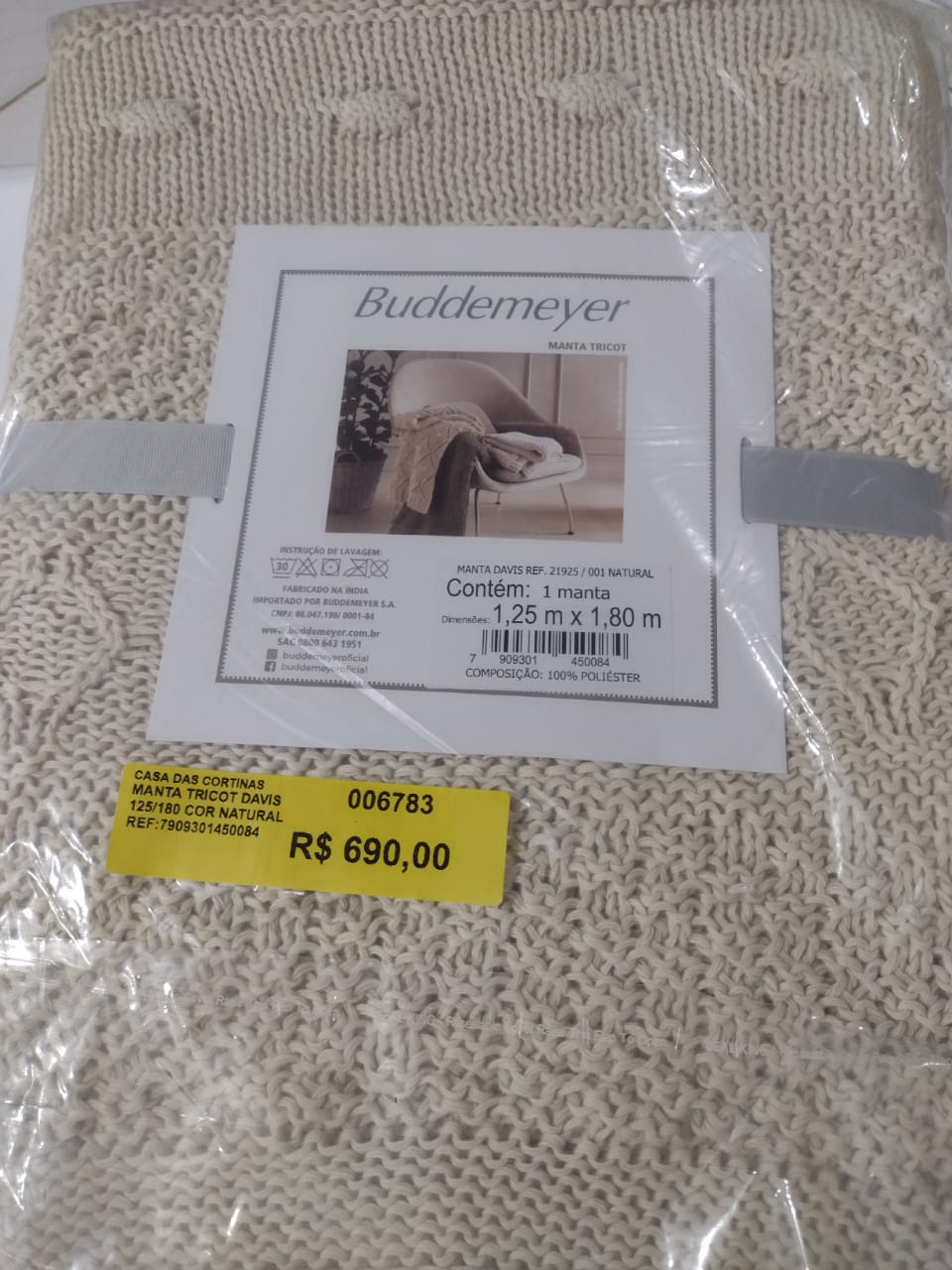 MANTA TRICOT DAVIS 125/180 COR NATURAL