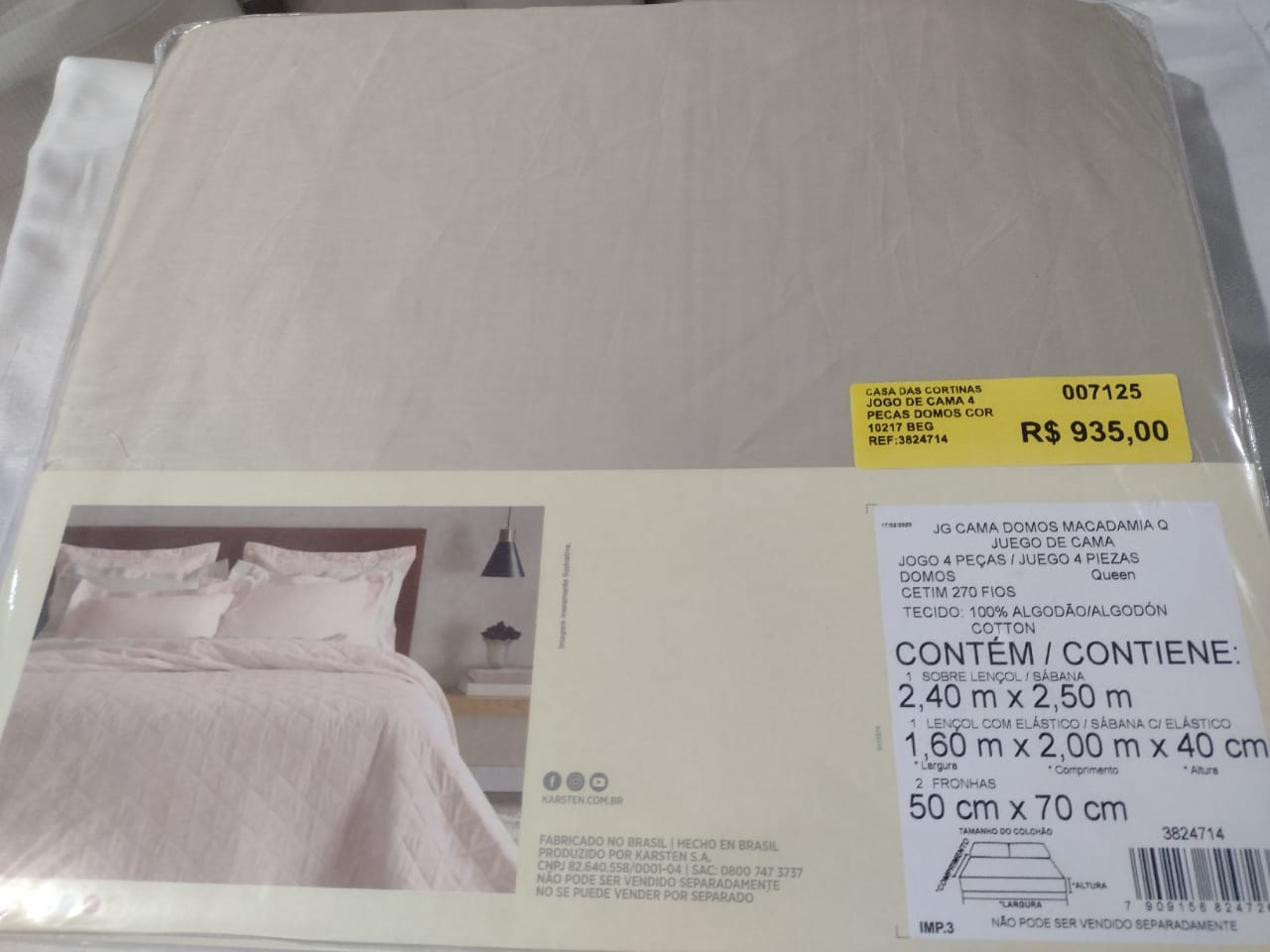 JOGO DE CAMA 4 PECAS DOMOS COR 10217 BEGE TAMANHOEMCM 24000X25000 RETANGULAR QUEEN COMPOSICAO 100 ALGODAO 1 QUALIDADE 11