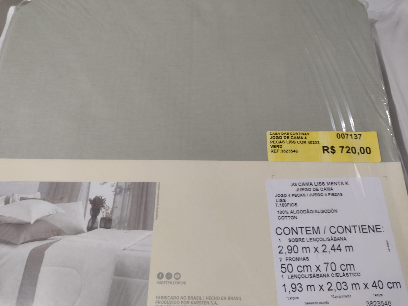 JOGO DE CAMA 4 PECAS LISS COR 40233 VERDE TAMANHOEMCM 29000X24400 RETANGULAR KING COMPOSICAO 100 ALGODAO 1 QUALIDADE 120