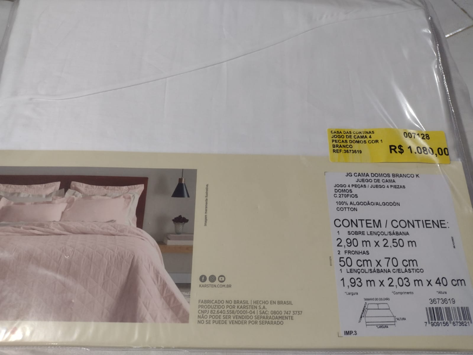 JOGO DE CAMA 4 PECAS DOMOS COR 1 BRANCO TAMANHOEMCM 29000X25000 RETANGULAR KING COMPOSICAO 100 ALGODAO 1 QUALIDADE 0 GM2