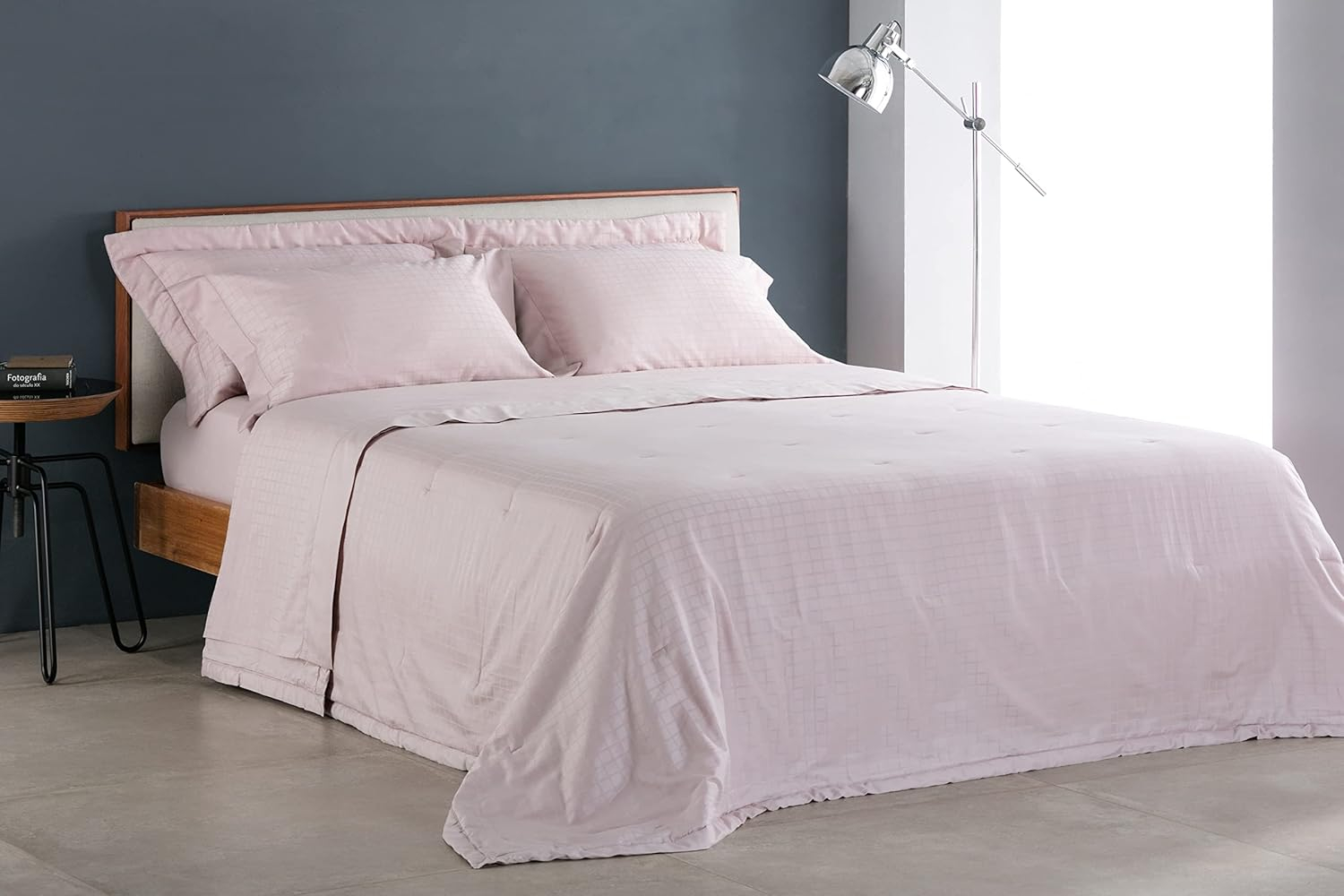 JOGO DE CAMA S.KING DAMASK SQUARE COR ROSA PLUMA