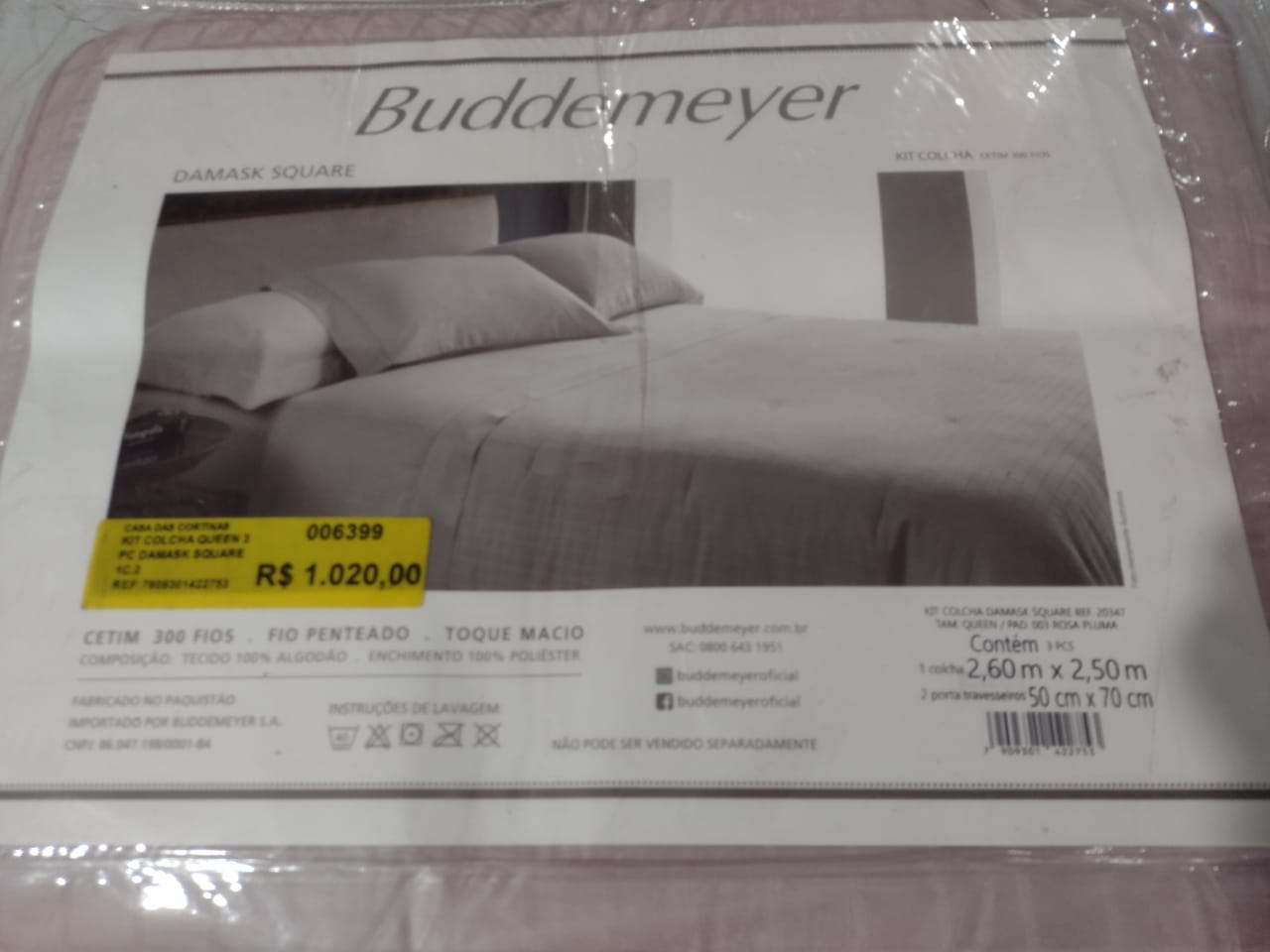 KIT COLCHA QUEEN 3 PC DAMASK SQUARE 1C.260/250 2C.50/70 ROSA PLUMA