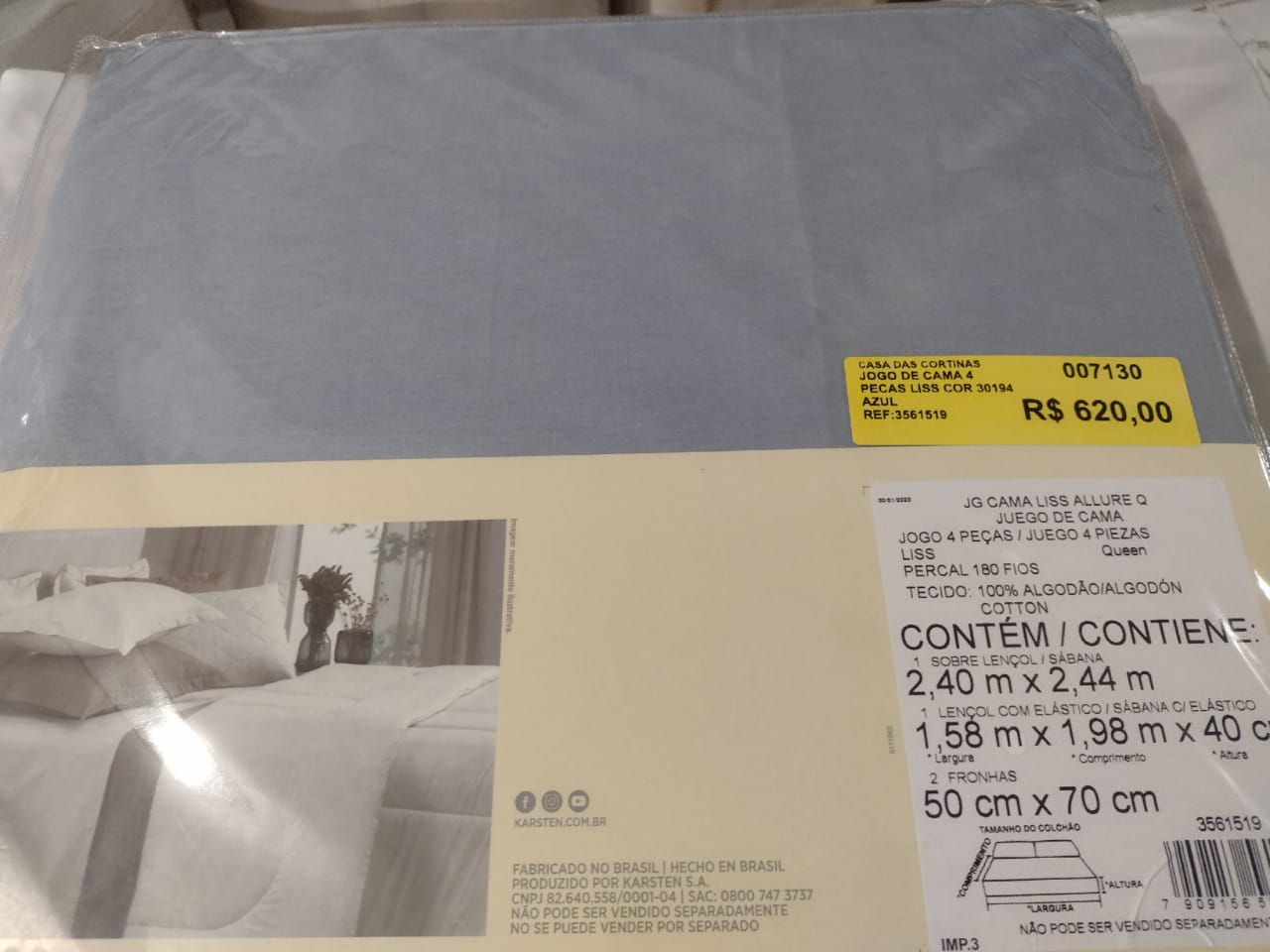 JOGO DE CAMA 4 PECAS LISS COR 30194 AZUL TAMANHOEMCM 24000X24400 RETANGULAR QUEEN COMPOSICAO 100 ALGODAO 1 QUALIDADE 109