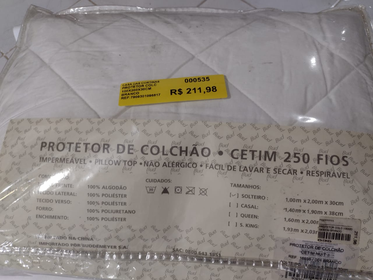 PROTETOR COLC 100X200X30CM BRANCO