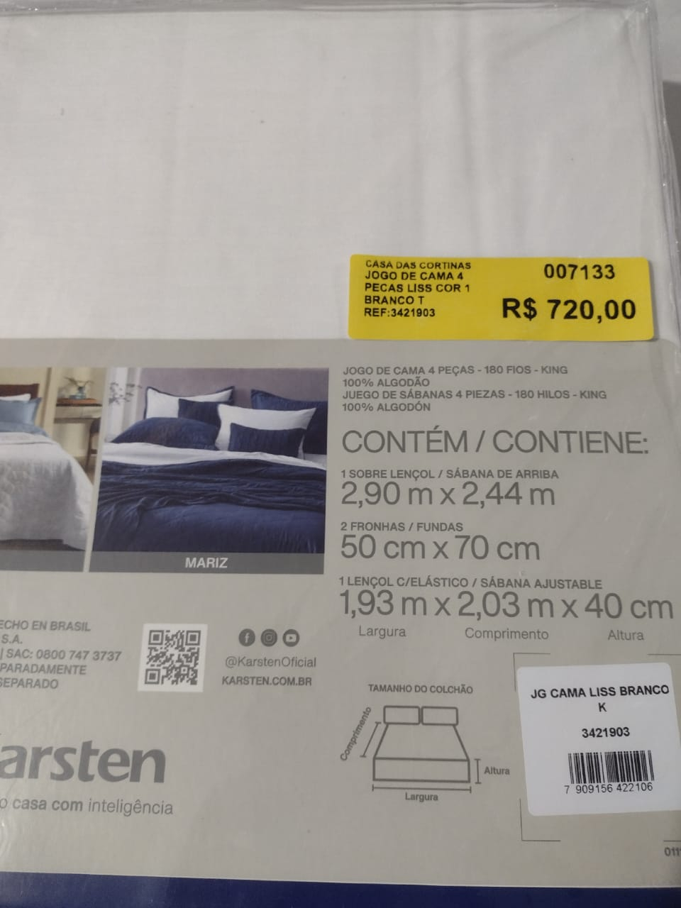 JOGO DE CAMA 4 PECAS LISS COR 1 BRANCO TAMANHOEMCM 29000X24400 RETANGULAR KING COMPOSICAO 100 ALGODAO 1 QUALIDADE 109 GM