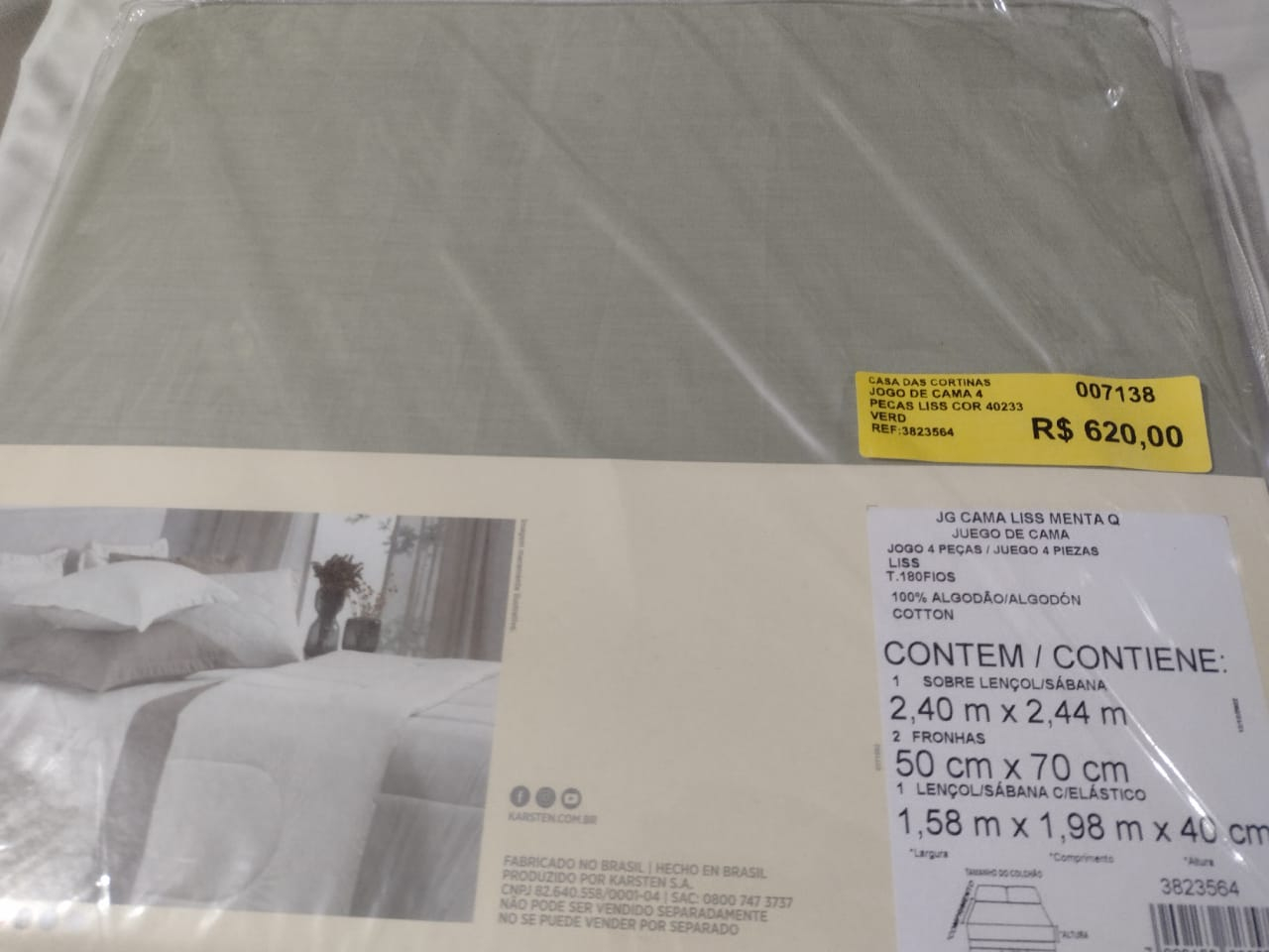 JOGO DE CAMA 4 PECAS LISS COR 40233 VERDE TAMANHOEMCM 24000X24400 RETANGULAR QUEEN COMPOSICAO 100 ALGODAO 1 QUALIDADE 12