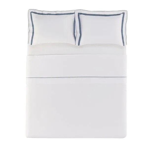 JOGO DE CAMA 4 PECAS LARA COR 1 BRANCOAZUL TAMANHOEMCM 24000X26000 RETANGULAR QUEEN COMPOSICAO 100 ALGODAO 1 QUALIDADE 1