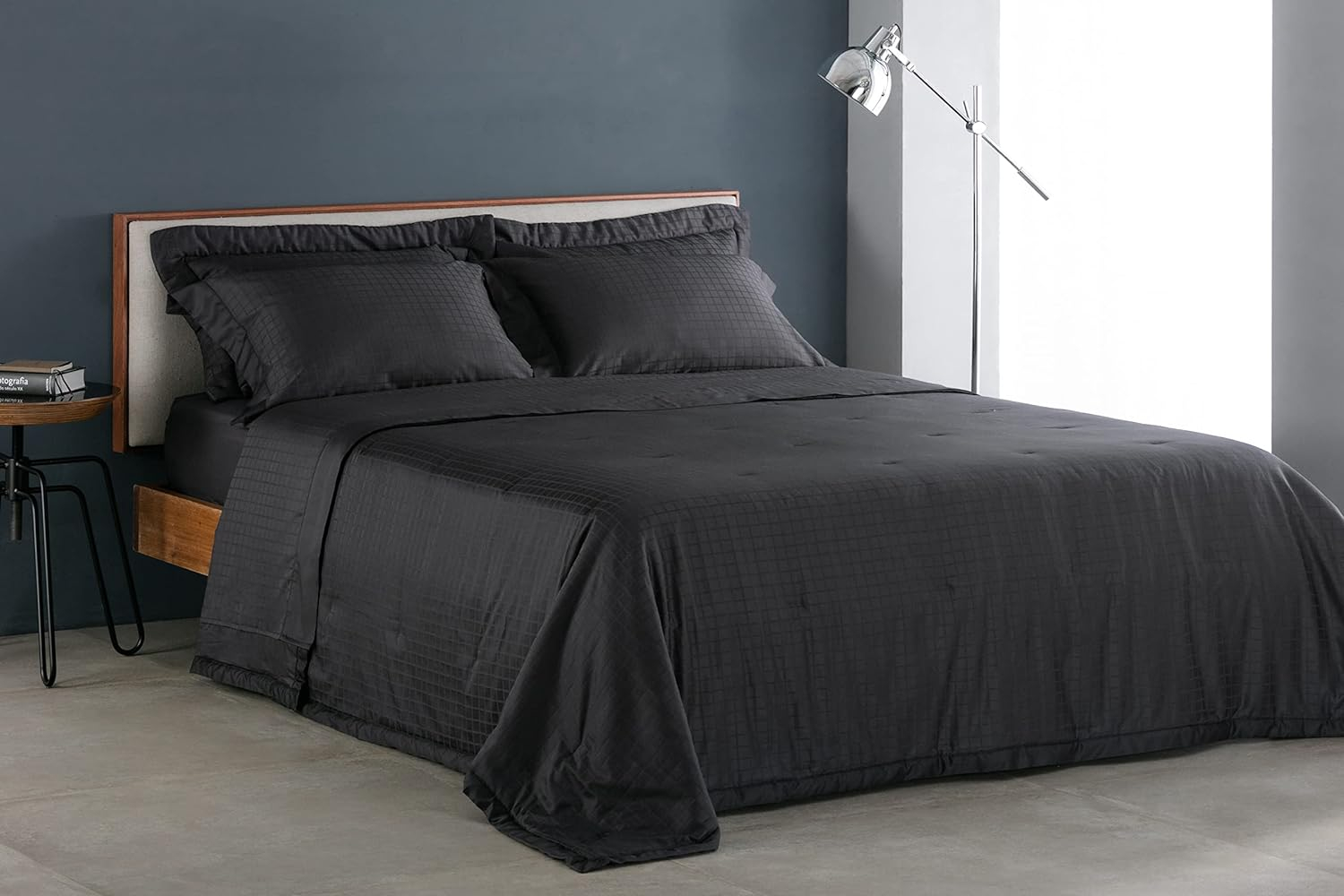 JOGO DE CAMA S.KING DAMASK SQUARE COR CINZA CARVAO