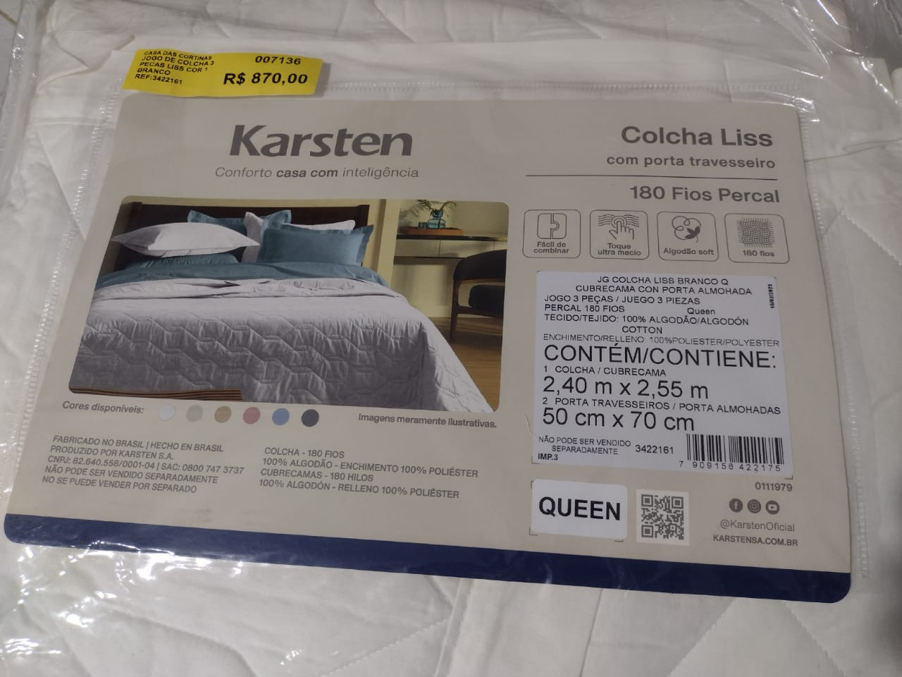 JOGO DE COLCHA 3 PECAS LISS COR 1 BRANCO TAMANHOEMCM 24000X25500 RETANGULAR QUEEN COMPOSICAO 100 ALGODAO 1 QUALIDADE 109